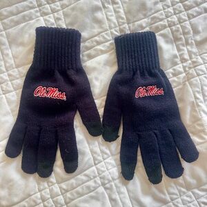 Ole Miss Navy Knit Gloves with Red Logo